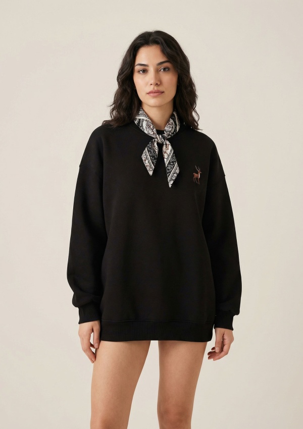 Kadın Ceylan Nakışlı Fular Detaylı Üç İplik Sweatshirt