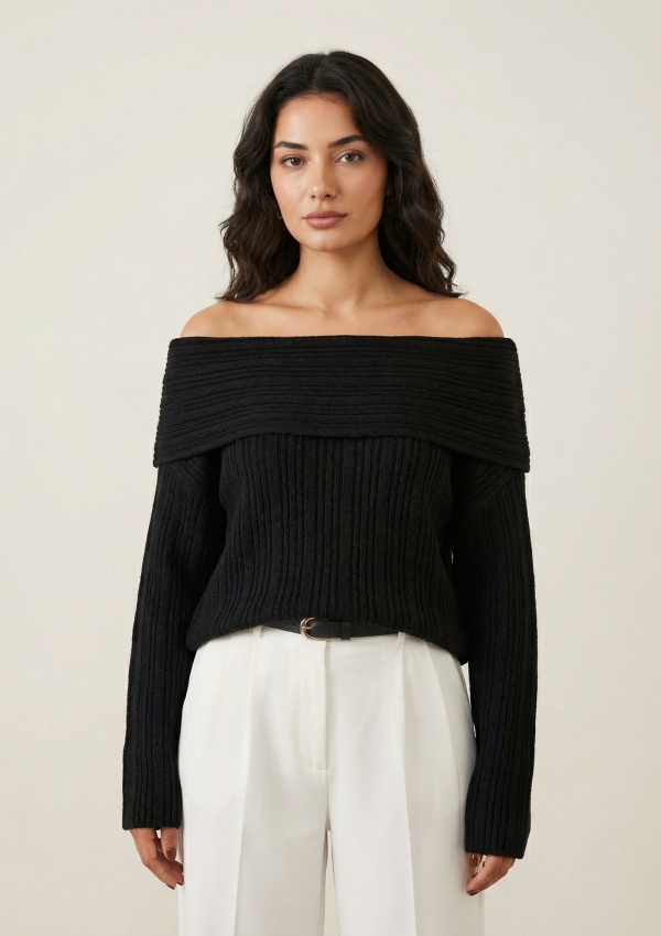 Madonna Yaka Oversize Triko Kazak Siyah