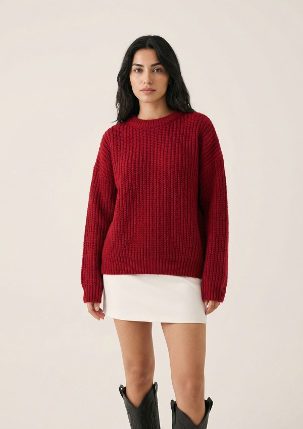 Bisiklet Yaka Oversize Kadın Triko Kazak