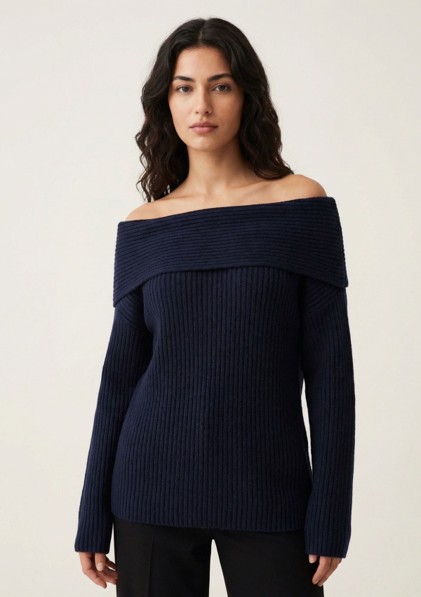 Madonna Yaka Oversize Triko Kazak Lacivert