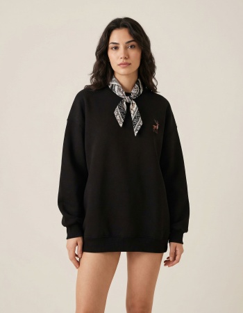 Kadın Ceylan Nakışlı Fular Detaylı Üç İplik Sweatshirt