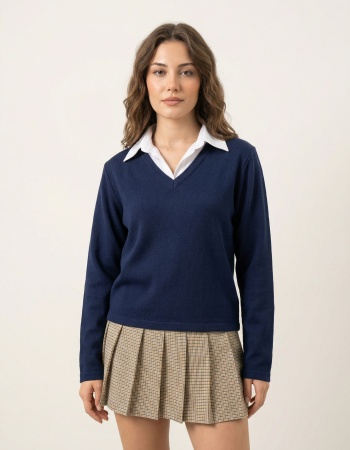 Gömlek Yaka Selanik Kadın Kazak