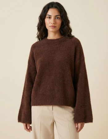 Kahverengi Oversize Peluş Kazak