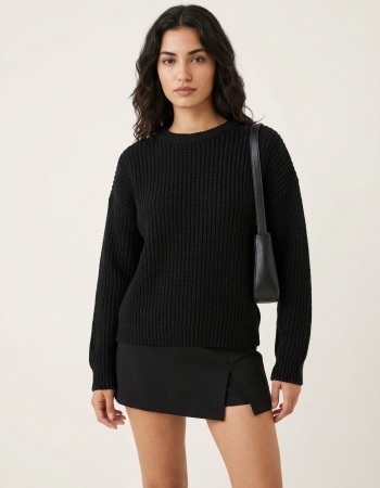 Bisiklet Yaka Oversize Kadın Triko Kazak - Siyah