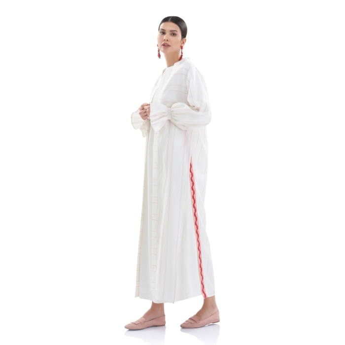 Keten Yandan Yırtmaçlı Kimono Çizgili