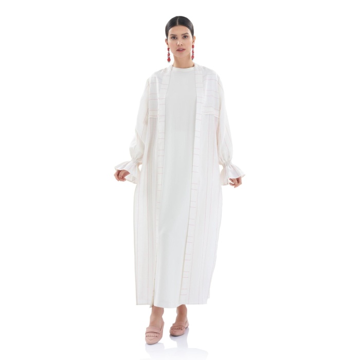 Keten Yandan Yırtmaçlı Kimono Çizgili