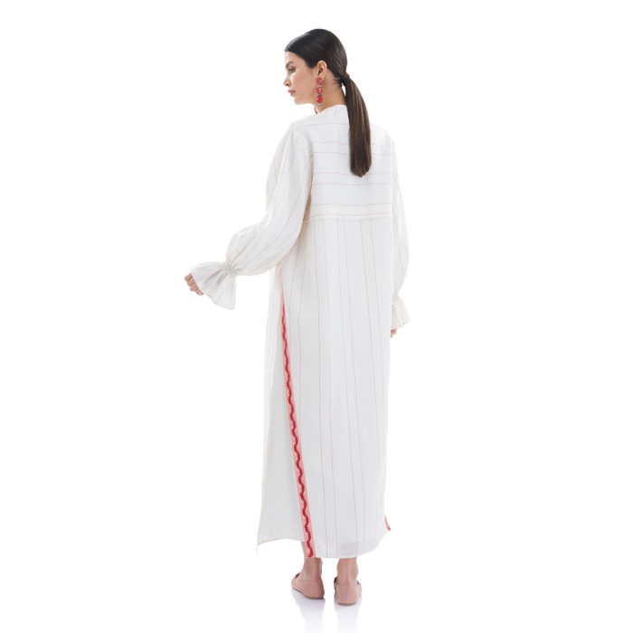 Keten Yandan Yırtmaçlı Kimono Çizgili
