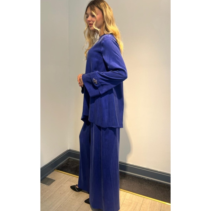 Mor Tunik Pantolon Tesettür Takım