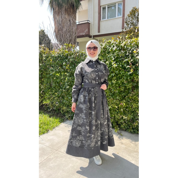 Desenli Gömlek Yaka Elbise