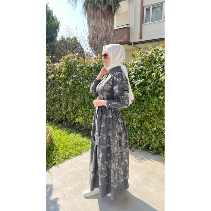 Desenli Gömlek Yaka Elbise