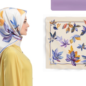 İpek Eşarp Yaprak Desenli Mor