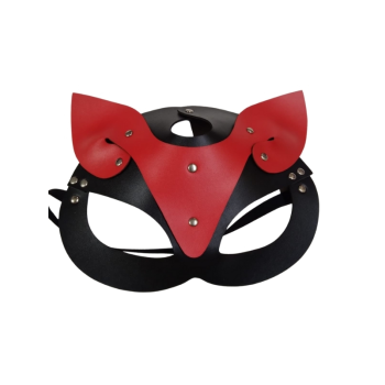 Censan Deri Kedi Kız Maskesi Siyah Kırmızı