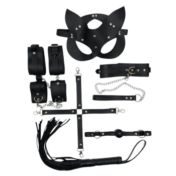 7 Parça Siyah Kedi Maskeli Esaret Fetişi Seti