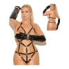 Siyah Özel Bölgeleri Açık Deri Harness Seksi Fantezi Bodysuit