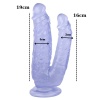 19 cm Vantuzlu Belden Bağlanabilen Mor Çiftli Dildo