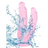 19 cm Vantuzlu Damarlı Belden Bağlanabilen Pembe Çiftli Dildo