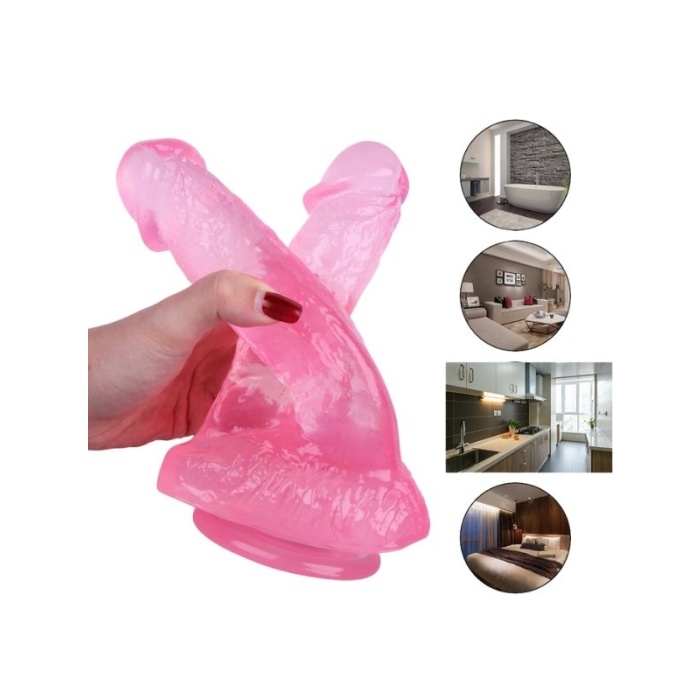 21 cm Vantuzlu Damarlı Belden Bağlanabilen Pembe Çiftli Dildo
