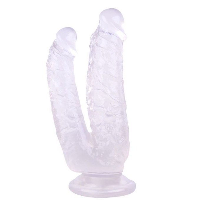 19 cm Vantuzlu Belden Bağlanabilen Beyaz Çiftli Dildo