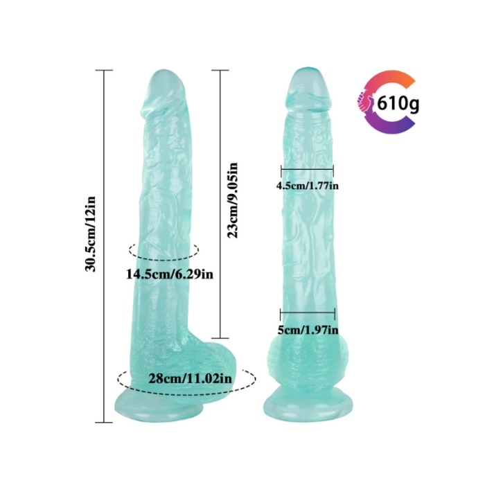 29,5 cm Vantuzlu Damarlı Belden Bağlanabilen Yeşil Realistik Dildo