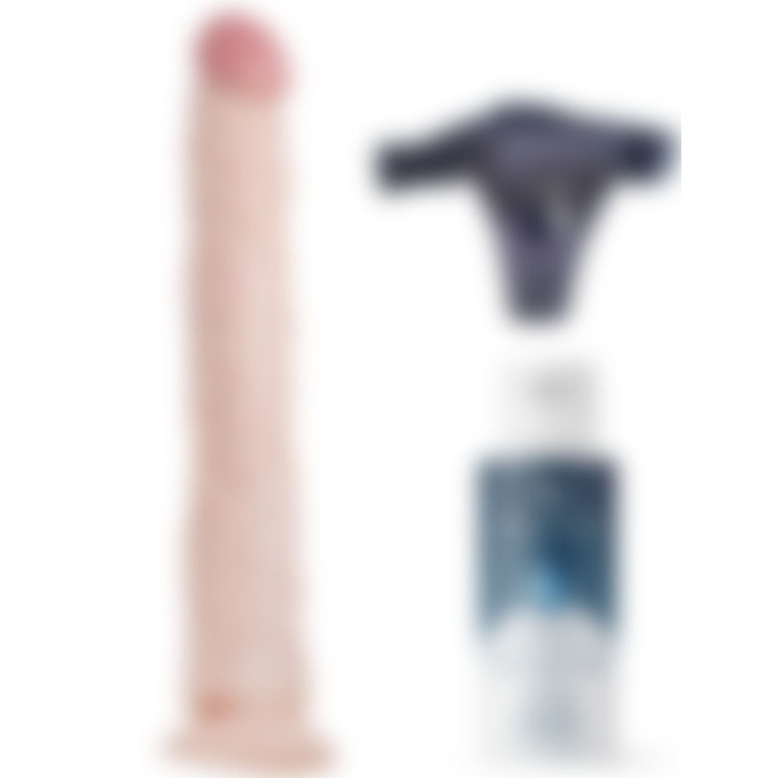 34,5 cm Gerçekçi Belden Bağlamalı Kayganlaştırıcılı Dildo Set