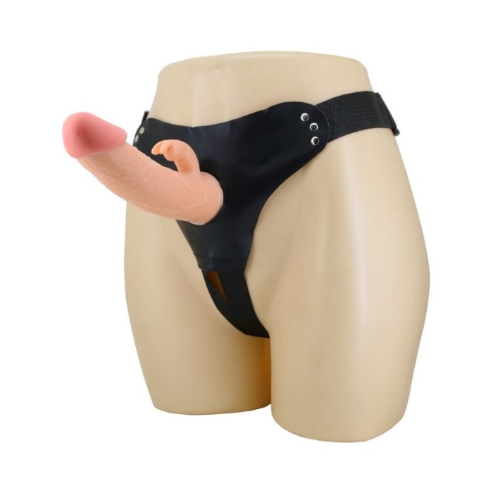 19 cm Dolgulu Gerçekçi Silikon İçi Boş Çatal Protez Belden Bağlamalı Dildo