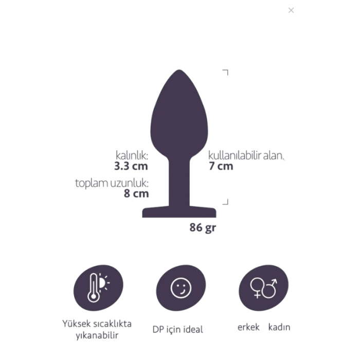 Paslanmaz Çelik Anal Plug Tıkaç Mor Taşlı