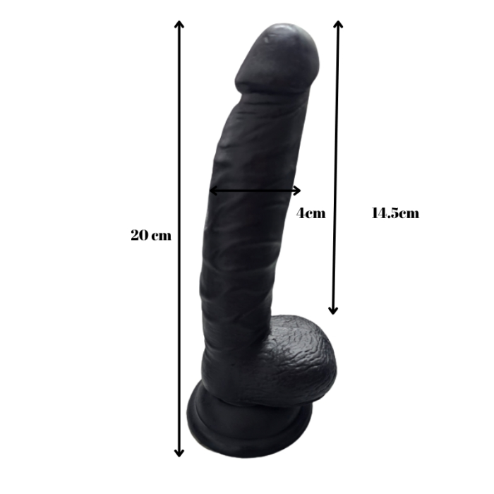Gerçekçi Testisli Siyah Dildo 20 cm