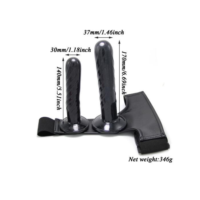 Censan Siyah Double Dong Titreşimli Belden Bağlamalı Çift Taraflı Bisex Dildo Vibratör