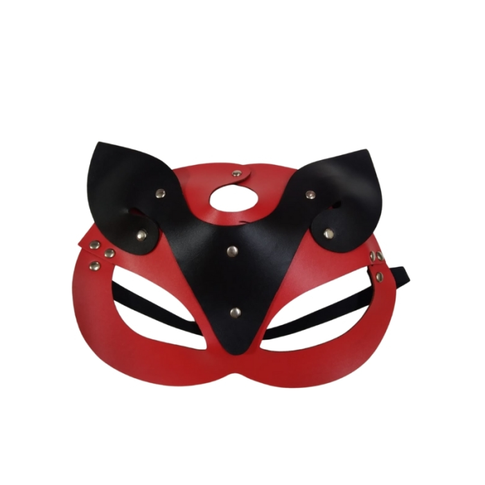 Censan Deri Kedi Kız Maskesi Kırmızı Siyah