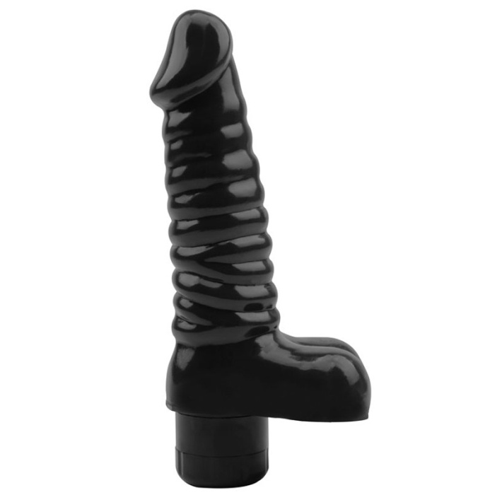 Siyah Silikon Tırtıklı Dildo Vibratör 19 Cm