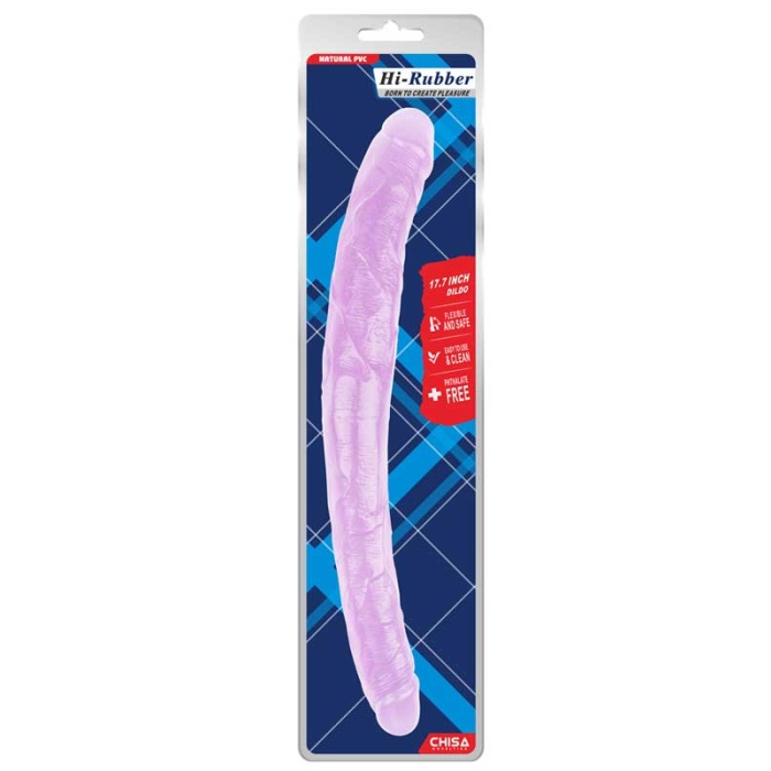 45 cm Şeffaf Jel Çift Taraflı Mor Dildo