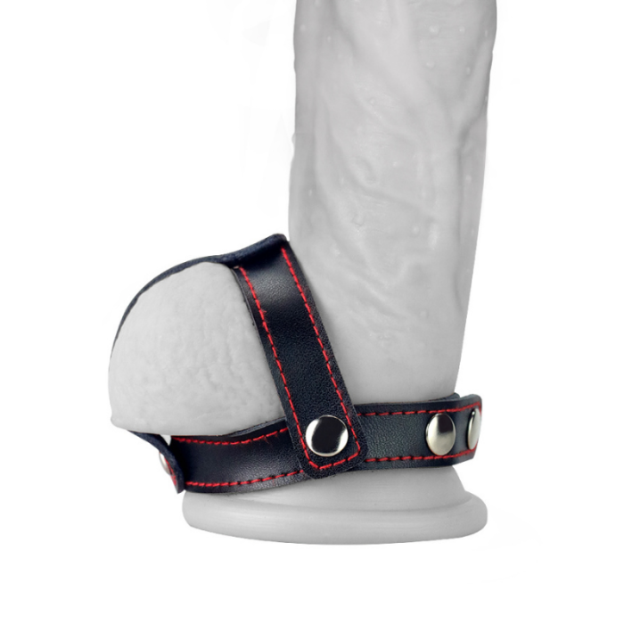 Bondage Fetish T-Style Leather Cockring With Ball Divider