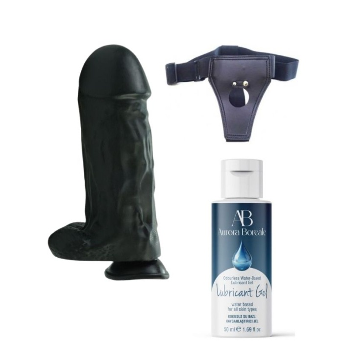 Belden Bağlamalı Kayganlaştırıcı Set Noctis 27cm Siyah Dildo No:2