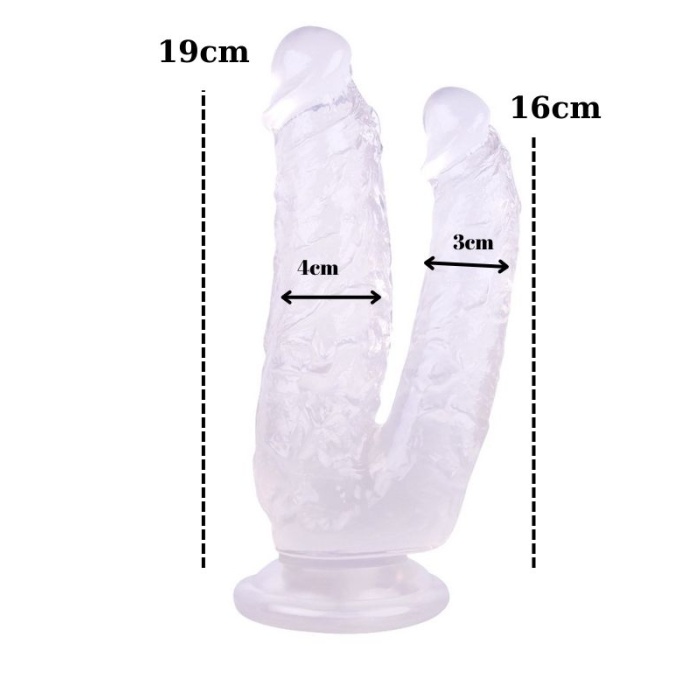 19 cm Vantuzlu Belden Bağlanabilen Beyaz Çiftli Dildo