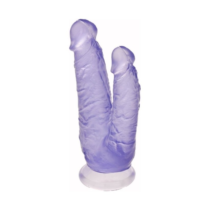 19 cm Vantuzlu Belden Bağlanabilen Mor Çiftli Dildo
