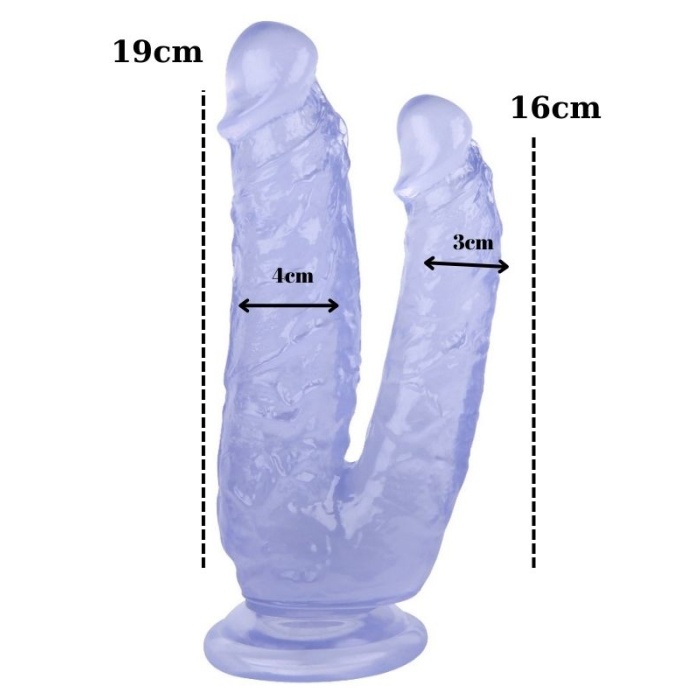 19 cm Vantuzlu Belden Bağlanabilen Mor Çiftli Dildo
