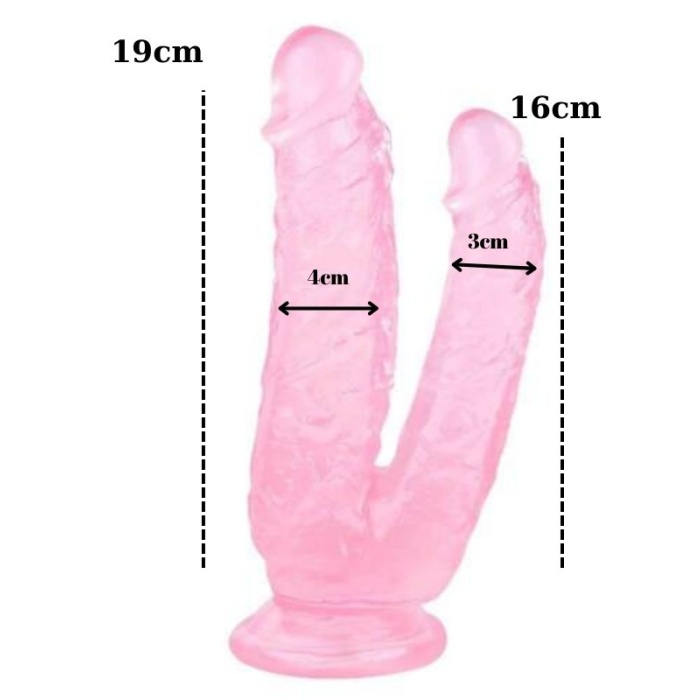 19 cm Vantuzlu Damarlı Belden Bağlanabilen Pembe Çiftli Dildo