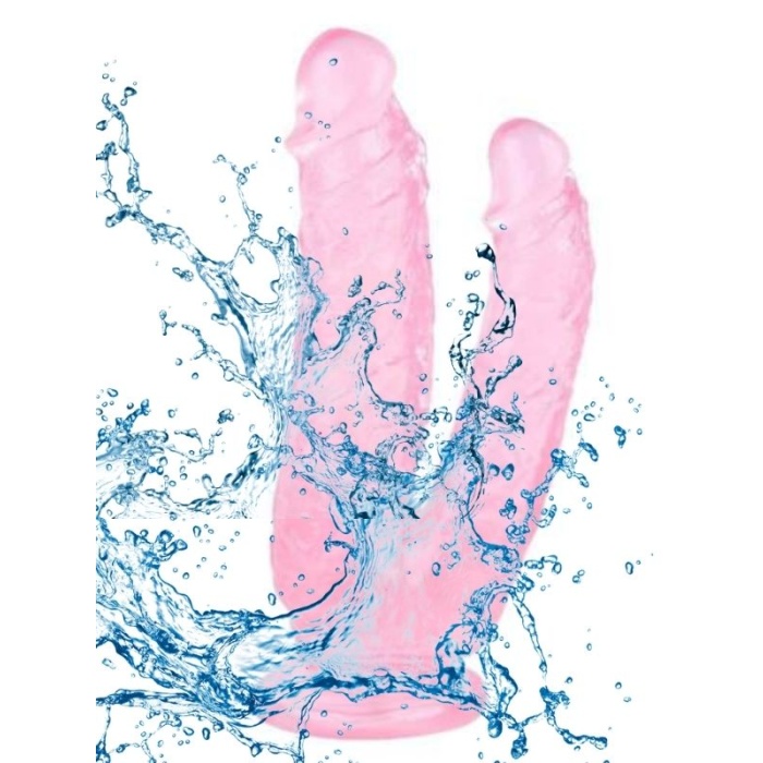 19 cm Vantuzlu Damarlı Belden Bağlanabilen Pembe Çiftli Dildo