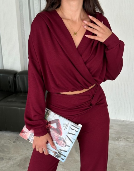 Oysh kruvaze modal kumaş takım bordo