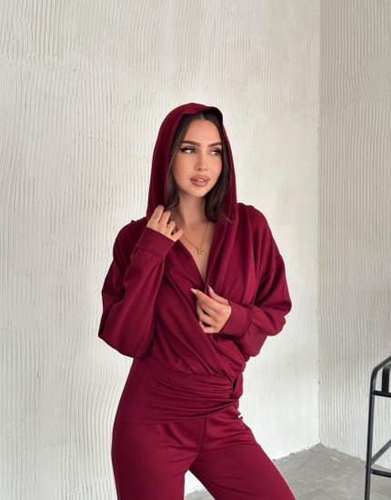 Oysh kruvaze modal kumaş takım bordo