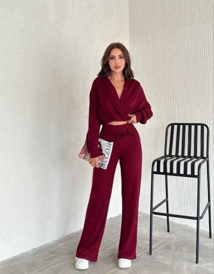 Oysh kruvaze modal kumaş takım bordo