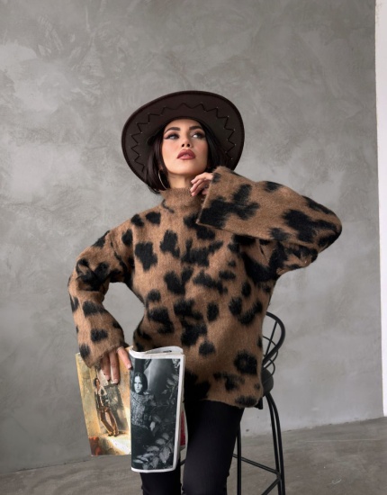 kaşmir leopar desenli triko