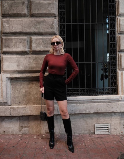 ZARA SIRT DEKOLTELİ BLUZ BORDO