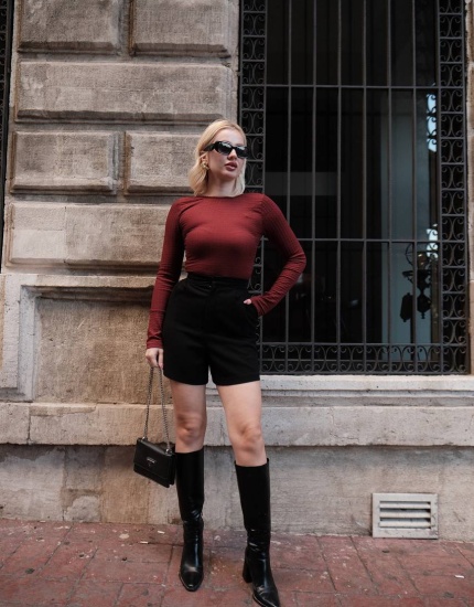 ZARA SIRT DEKOLTELİ BLUZ BORDO