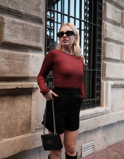 ZARA SIRT DEKOLTELİ BLUZ BORDO