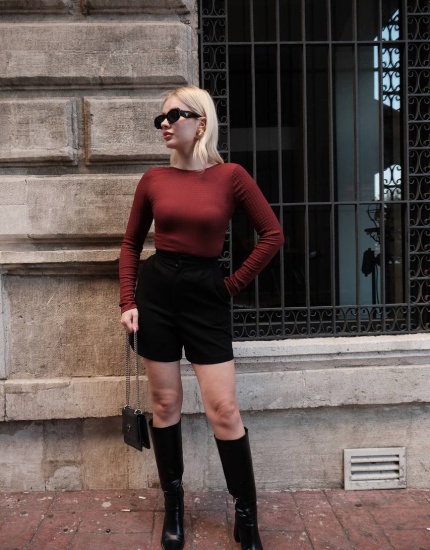 ZARA SIRT DEKOLTELİ BLUZ BORDO