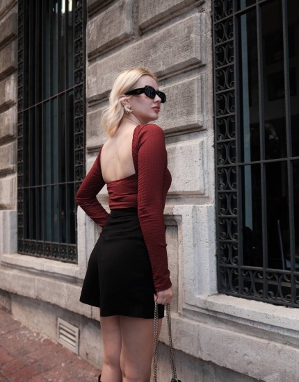 ZARA SIRT DEKOLTELİ BLUZ BORDO
