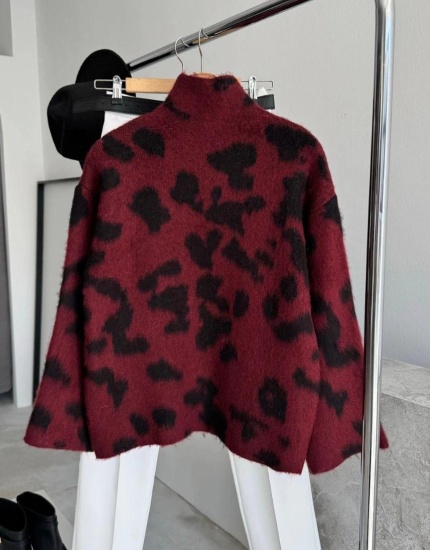 bordo leopar kaşmir kazak
