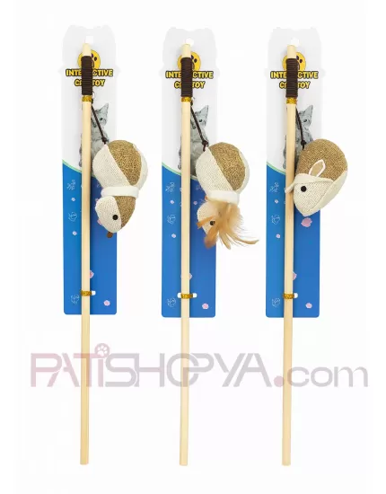 Kumaş Motifli Ahşap Kedi Oyun Oltası