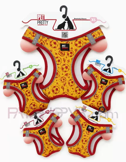 PET PRETTY SARI-KIRMIZI TARAFTAR 5Lİ GÖĞÜS TASMA SET XS-S-M-L-XL